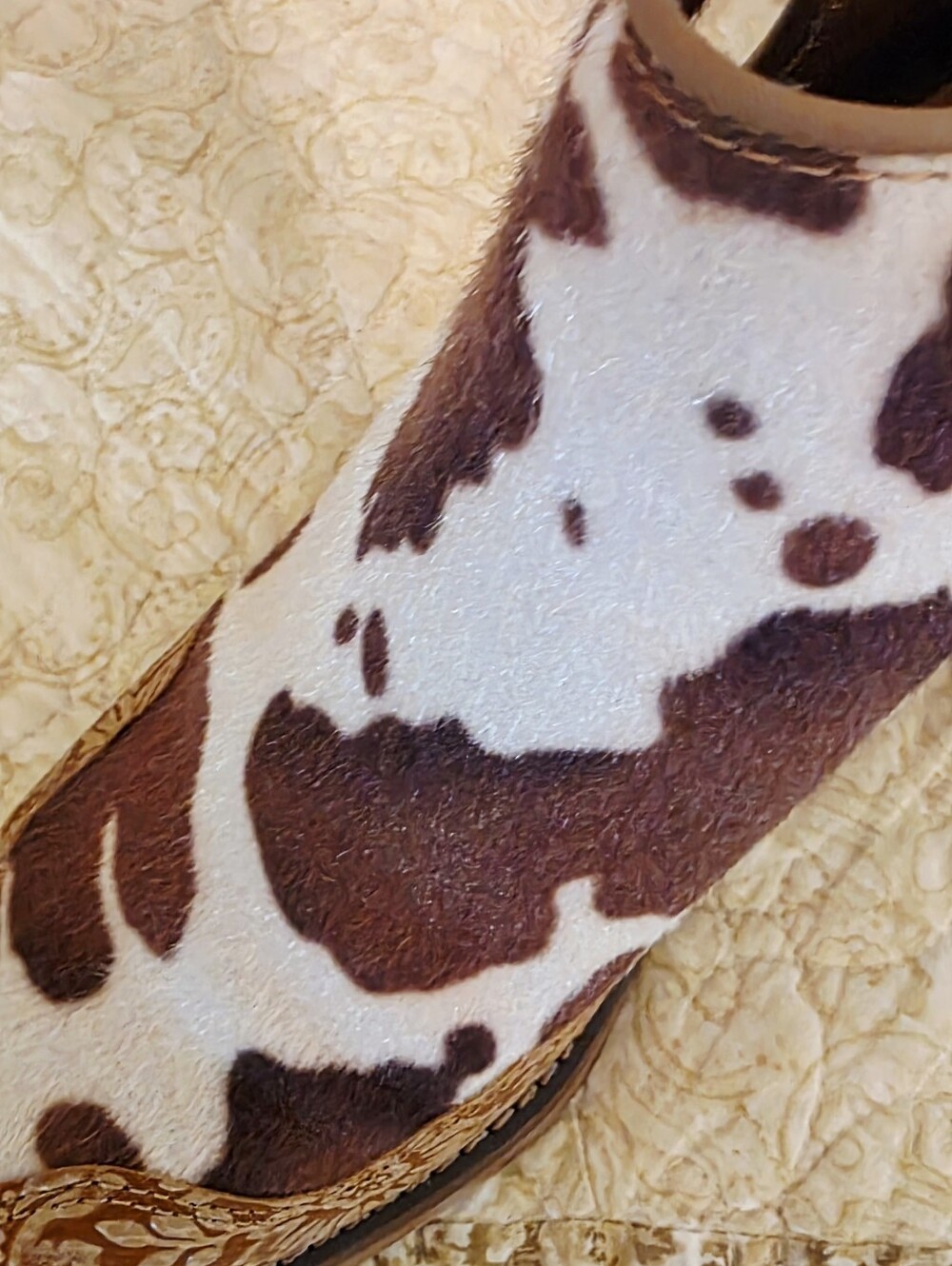 Very G Brown and White Cowhide Western Cutout Ankle Boots - Picture 5 of 5
